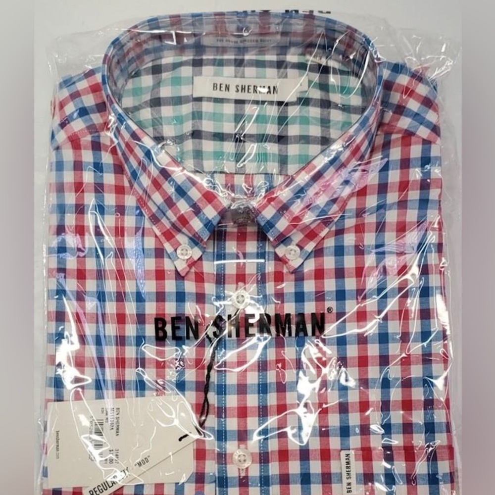 Ben Sherman,Red,White and Blue House Gingham Long Sleeve Shirt. NWT Size Large